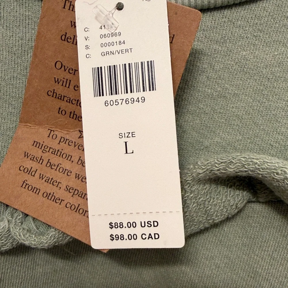 T.LA Anthropologie Green Distressed Ruffle Pullover Sweatshirt size‎ large NWT